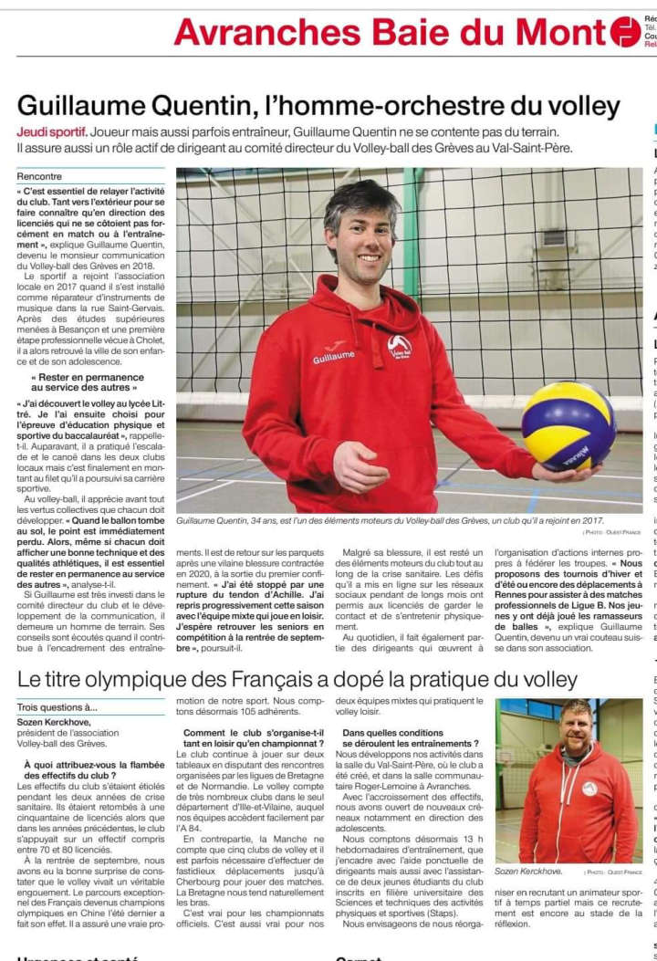 Le VBG en pleine page dans Ouest-France !