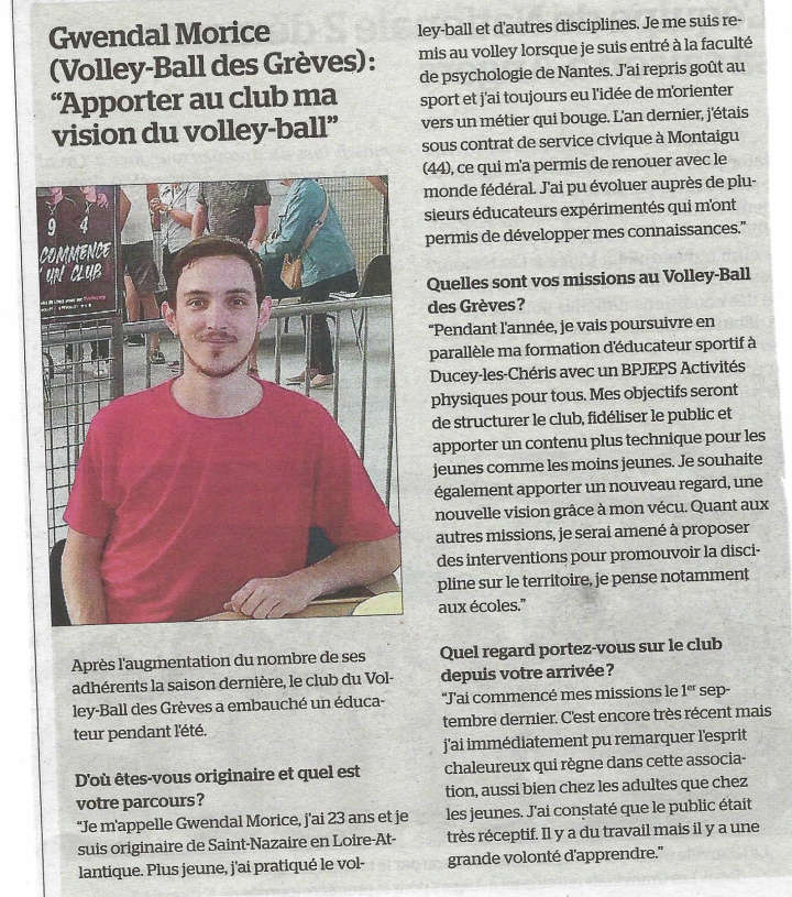La Manche Libre - 21-09-2022 - Gwendal Morice - Apporter au club ma vision du volley-ball